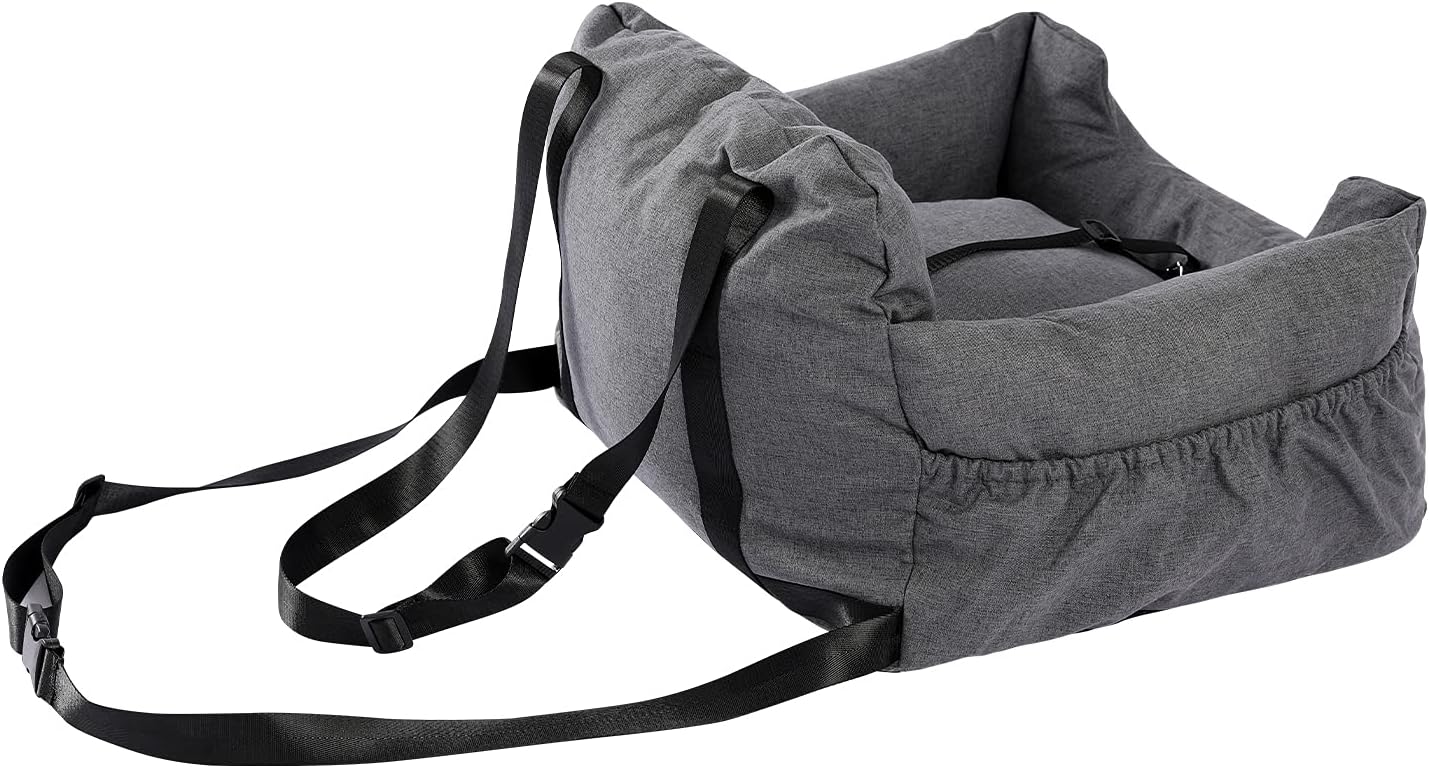 Assento de Carro para Cães – Banco Elevatório para Cães Pequenos, Destacável e Lavável, Cama de Viagem Antiderrapante – Cinzento