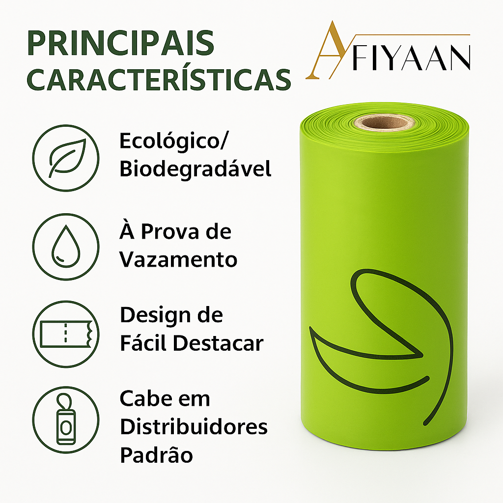 600 Sacos para Cocó, PET com Amido de Milho, Material de Polietileno + Amido de Milho, Sacos para Cocó Semibiodegradáveis – 31 x 23 cm – Verde (40 Rolos, 15 Sacos Cada)