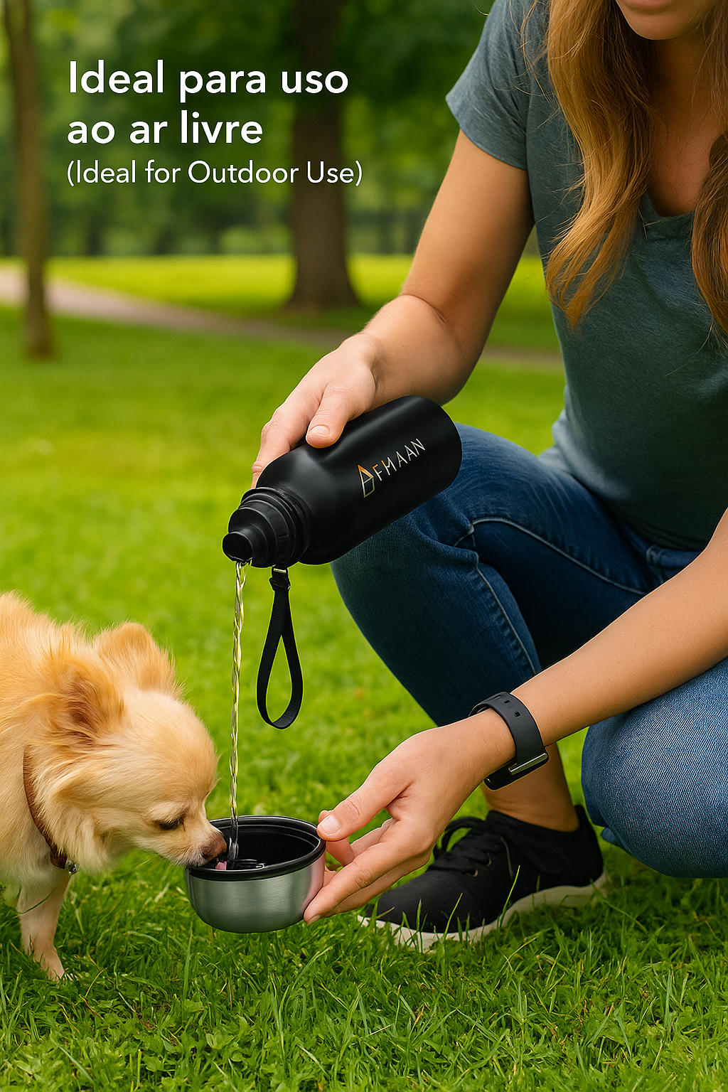 Garrafa de Água para Animais de Estimação 3 em 1 em Aço Inoxidável – Garrafa de Viagem para Alimentação de Água – Cantil de Viagem para Cães