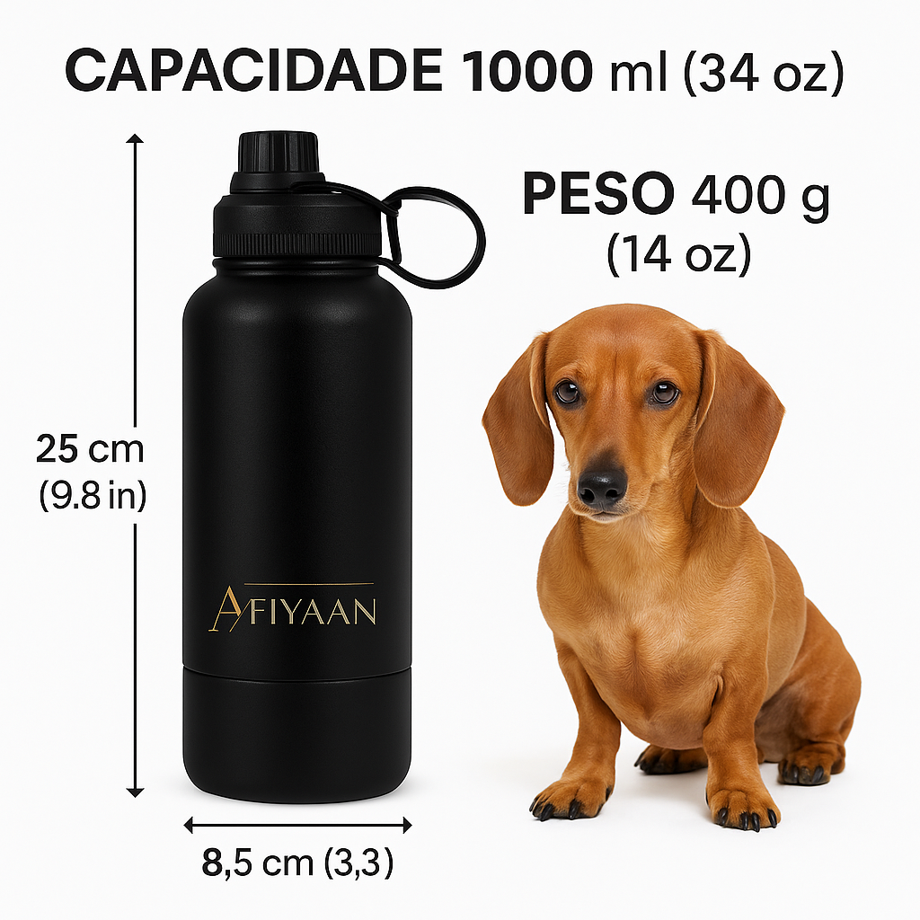 Garrafa de Água para Animais de Estimação 3 em 1 em Aço Inoxidável – Garrafa de Viagem para Alimentação de Água – Cantil de Viagem para Cães