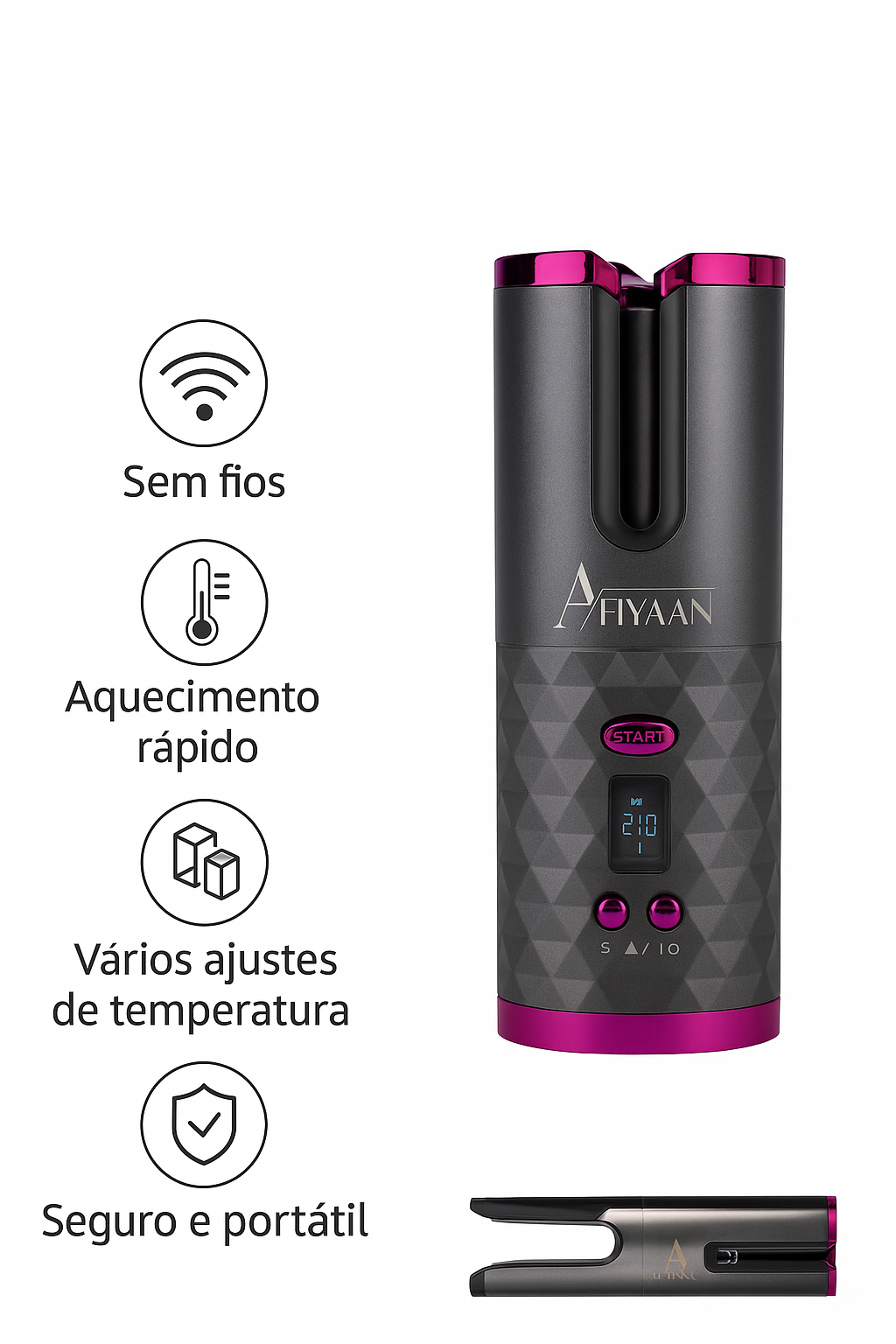 “Afiyaan Modelador de Cabelo Automático – Cacheador Anti-Queimadura Rotativo”