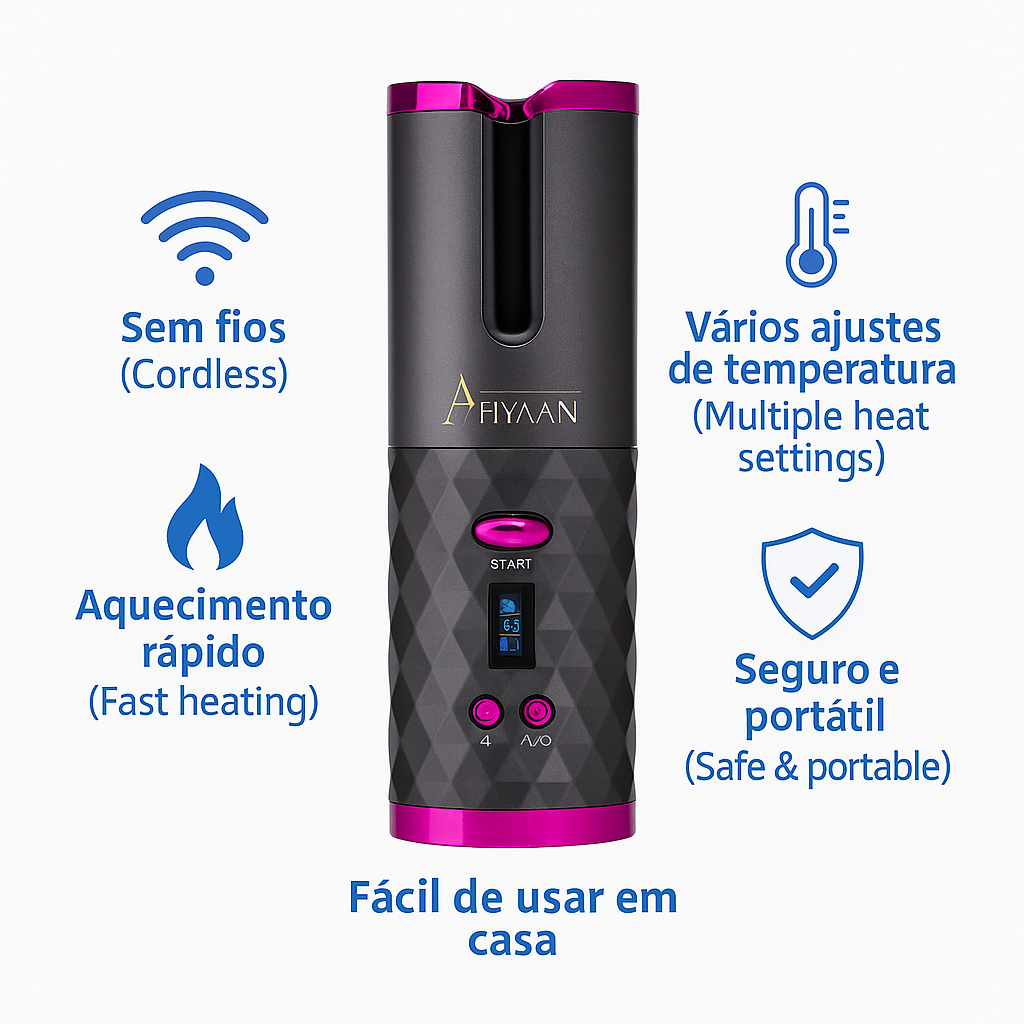 “Afiyaan Modelador de Cabelo Automático – Cacheador Anti-Queimadura Rotativo”