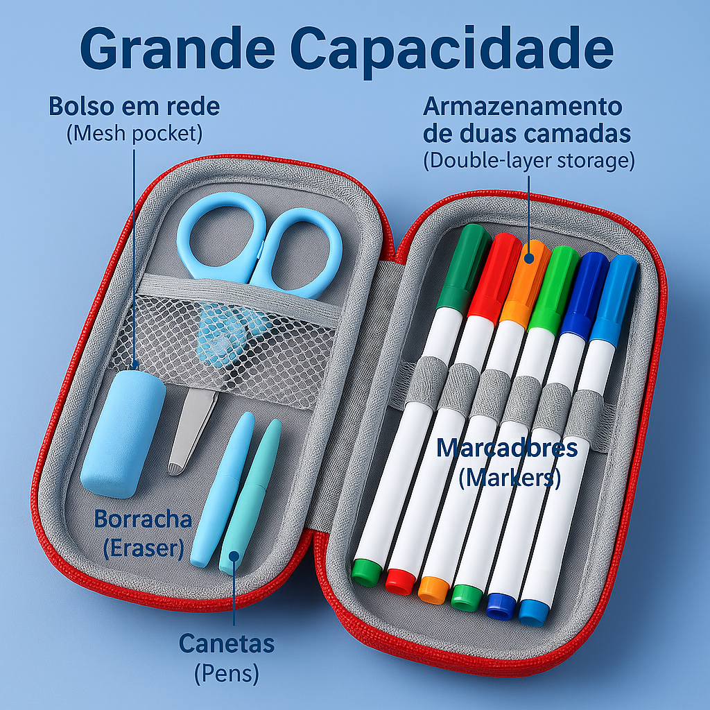 Estojo Escolar Infantil Afiyaan – Grande Capacidade com Duplo Zíper, Design 3D de Astronauta, Unicórnio e Dinossauro, Portátil e Resistente