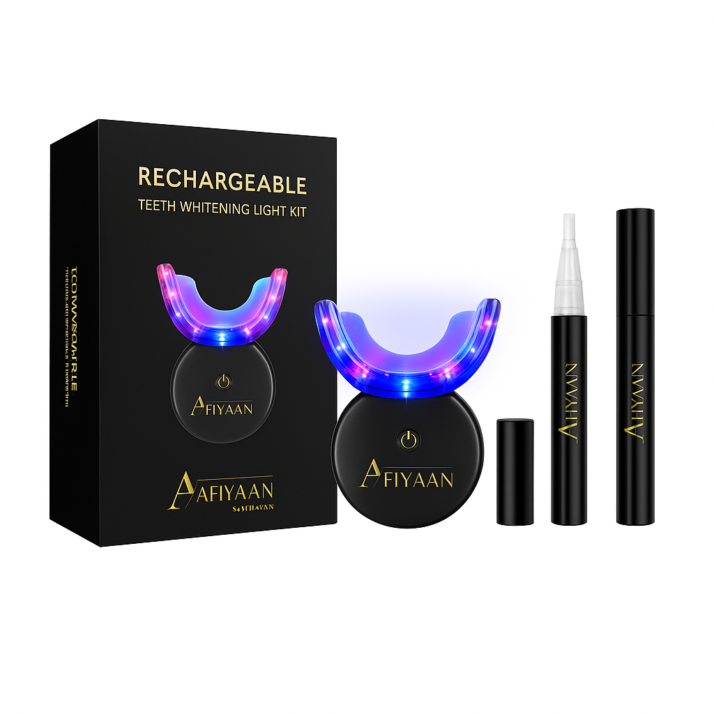 Kit de Clareamento Dentário Sem Fios, Recarregável, Sem Peróxido, com Luz LED de Raios Azul e Vermelho (Rechargeable Cordless Peroxide Free Red Blue Ray LED Light Wireless Teeth Whitening Kit)