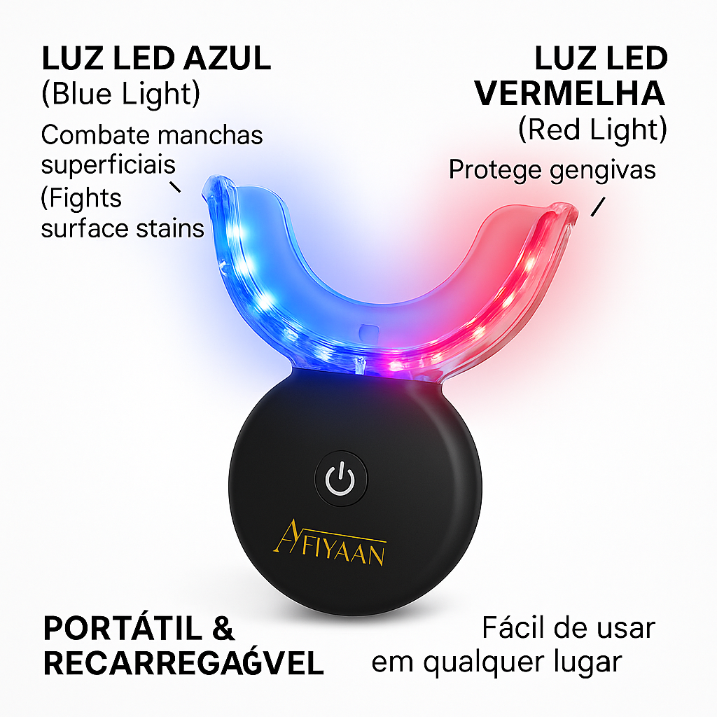 Kit de Clareamento Dentário Sem Fios, Recarregável, Sem Peróxido, com Luz LED de Raios Azul e Vermelho (Rechargeable Cordless Peroxide Free Red Blue Ray LED Light Wireless Teeth Whitening Kit)