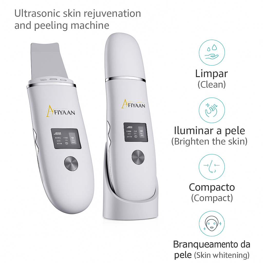 Afiyaan Espátula Facial Ultrassônica – Removedor de Cravos Recarregável com 4 Modos para Limpeza Profunda