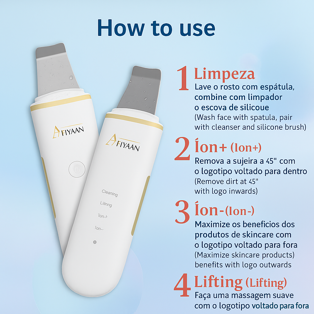 Afiyaan Espátula Facial Ultrassônica – Removedor de Cravos Recarregável com 4 Modos para Limpeza Profunda