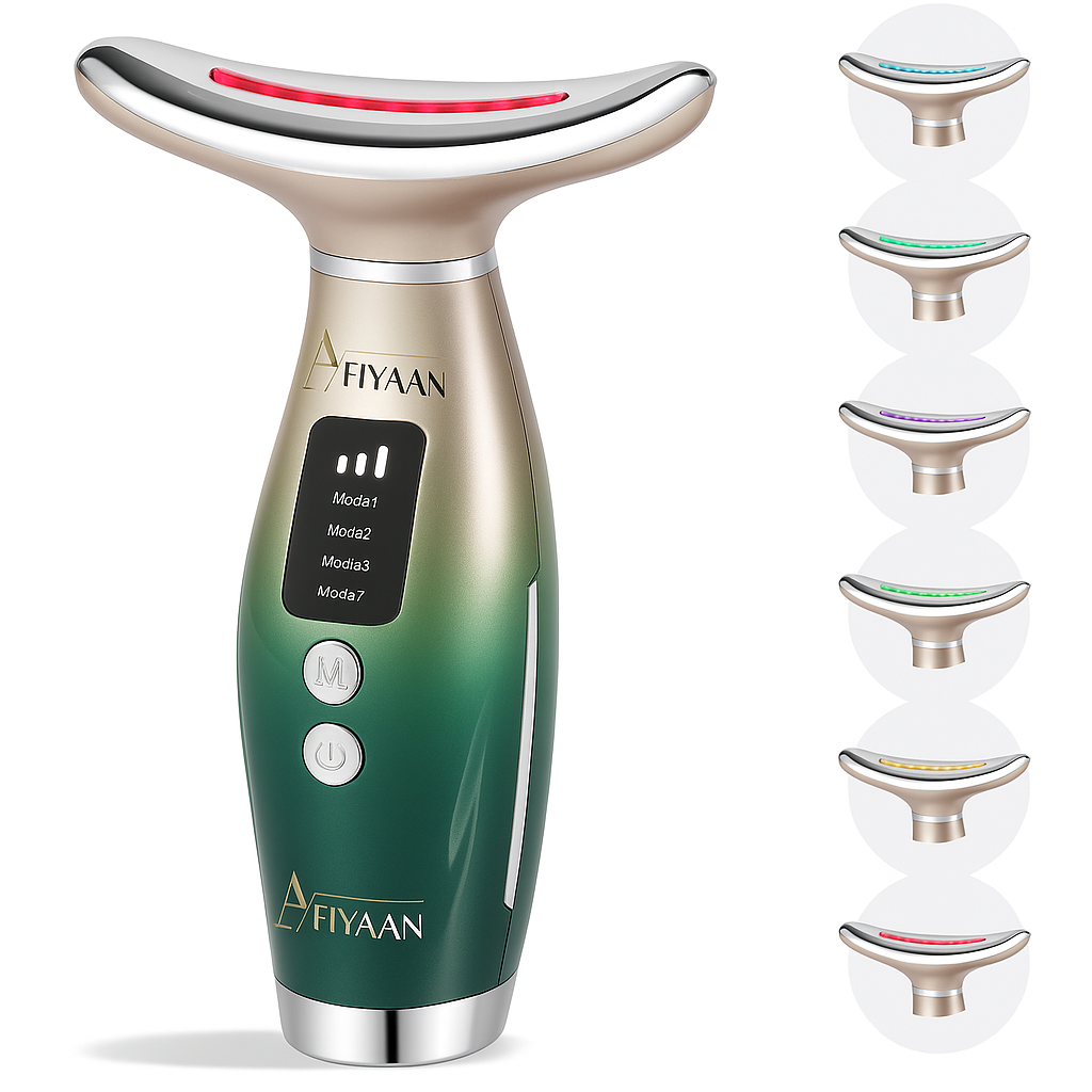 Massageador Facial – 2025 Novo, Dispositivo Anti-Rugas, 7 em 1 Multi-Funções com Aquecimento 45±5°C, para Refirmar a Pele e Lifting do Pescoço, Massagem EMS para Tonificação e Firmeza do Rosto (Verde Degradê)