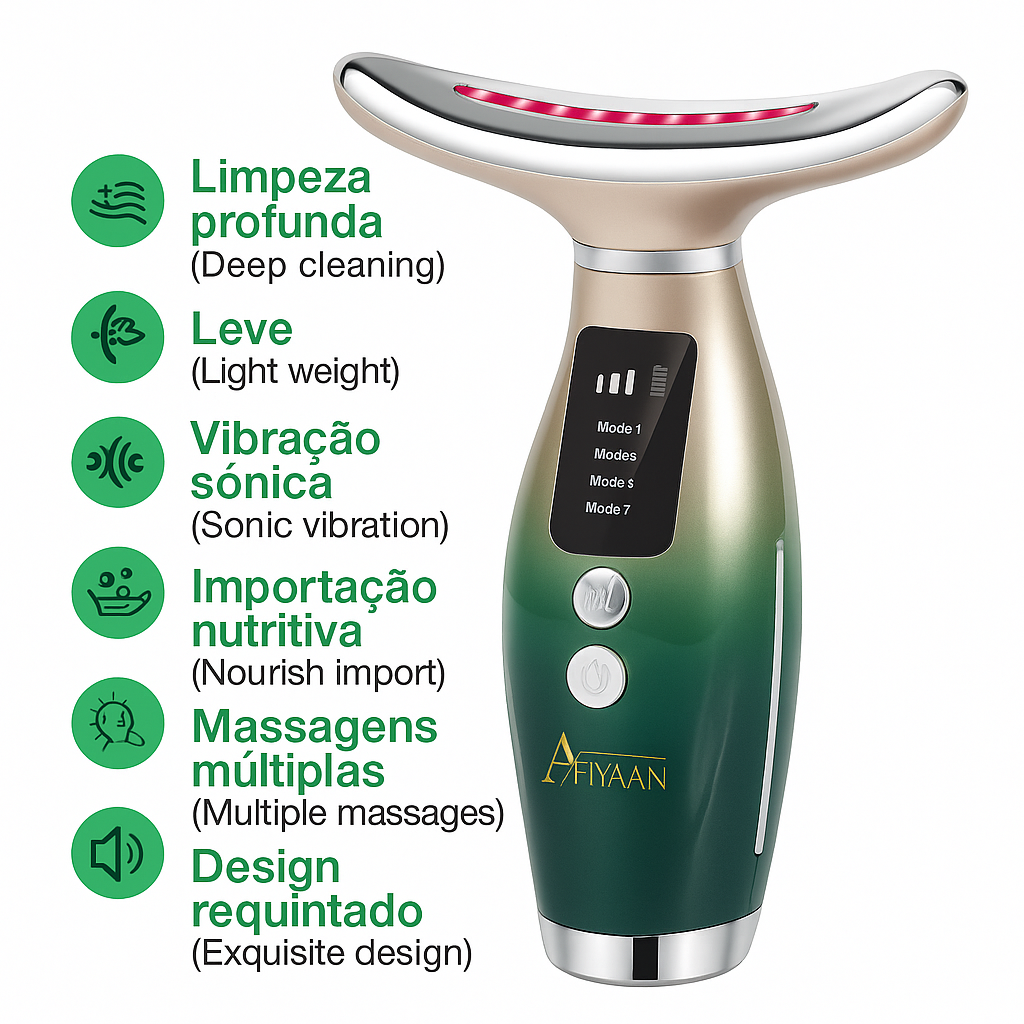Massageador Facial – 2025 Novo, Dispositivo Anti-Rugas, 7 em 1 Multi-Funções com Aquecimento 45±5°C, para Refirmar a Pele e Lifting do Pescoço, Massagem EMS para Tonificação e Firmeza do Rosto (Verde Degradê)