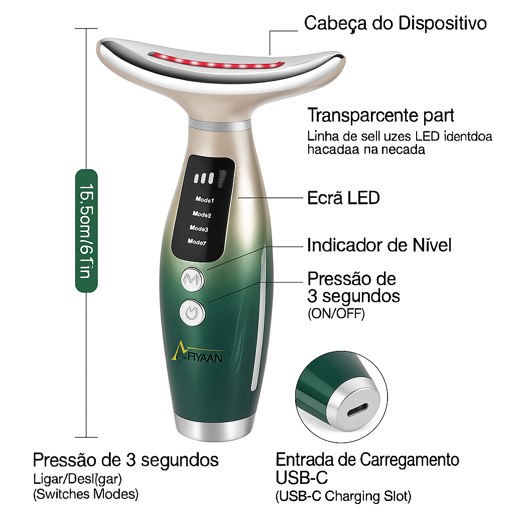Massageador Facial – 2025 Novo, Dispositivo Anti-Rugas, 7 em 1 Multi-Funções com Aquecimento 45±5°C, para Refirmar a Pele e Lifting do Pescoço, Massagem EMS para Tonificação e Firmeza do Rosto (Verde Degradê)