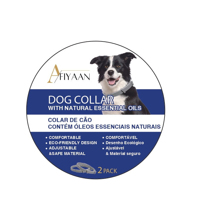 Coleira Ajustável para Cães Afiyaan com Óleos Essenciais Naturais – Resistente à Água, Ecológica, Coleira de Aromaterapia para Cães de Pequeno a Grande Porte – Pack com 2 Unidades
