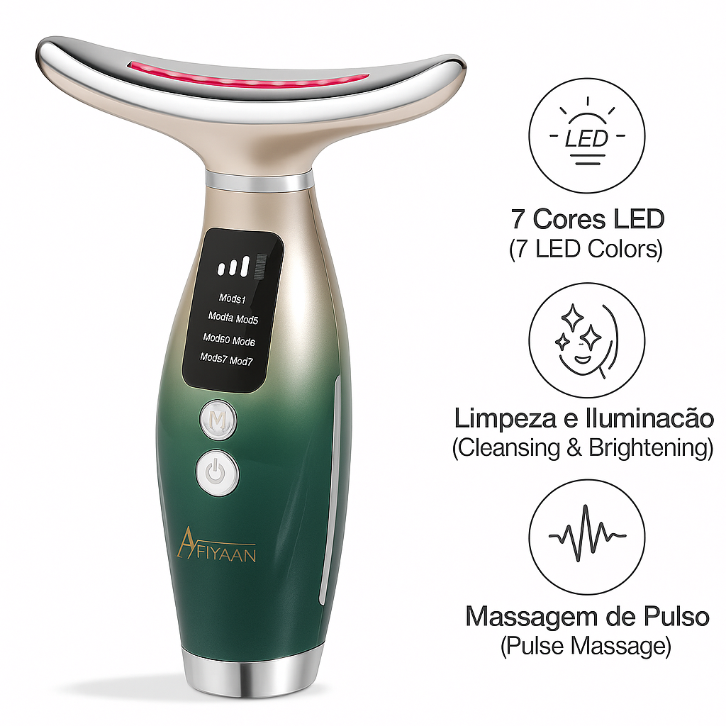 Massageador Facial – 2025 Novo, Dispositivo Anti-Rugas, 7 em 1 Multi-Funções com Aquecimento 45±5°C, para Refirmar a Pele e Lifting do Pescoço, Massagem EMS para Tonificação e Firmeza do Rosto (Verde Degradê)