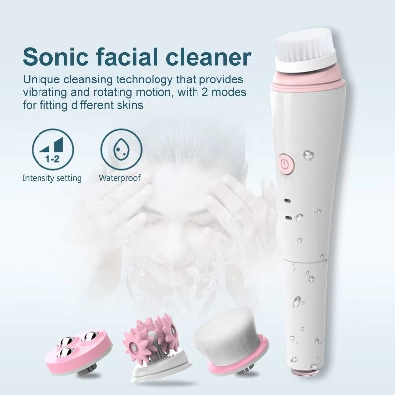 SG-703 Limpador Facial Sónico 3 em 1 a Pilhas – Multi-funcional com Cabeças de Escova Substituíveis para Esfoliação da Pele
