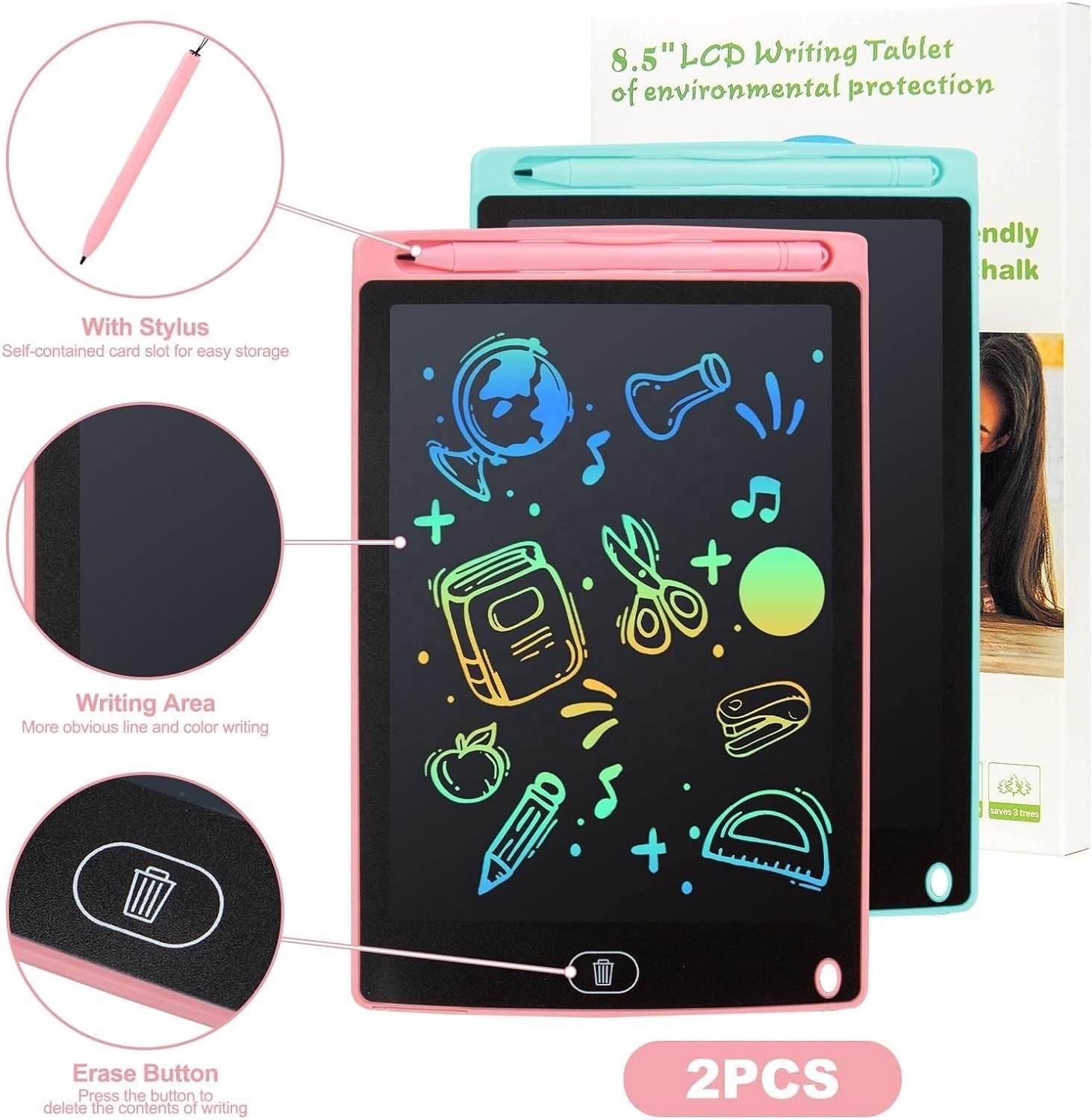 Tablet de Escrita LCD 8.5” – Quadro de Desenho Colorido para Crianças, Tablet de Escrita Portátil