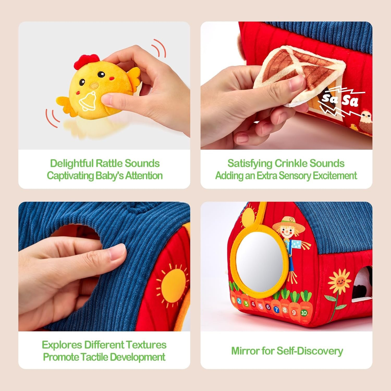 Casa de Fazenda com Bonecos de Pelúcia – Brinquedo Educativo Infantil Sensorial com Animais de Pelúcia Miniatura