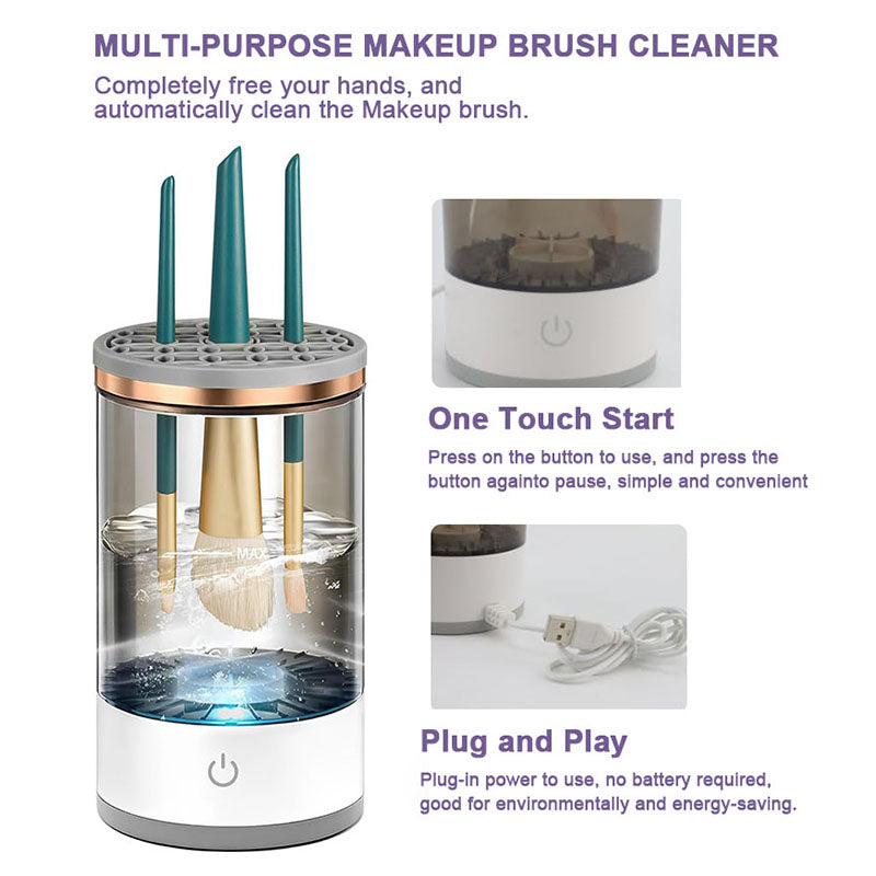 Máquina de Limpeza de Pincéis de Maquilhagem Elétrica 2 em 1 – Ferramenta Portátil para Limpar Pincéis de Beleza de Todos os Tamanhos com Suporte e Copo de Lavagem