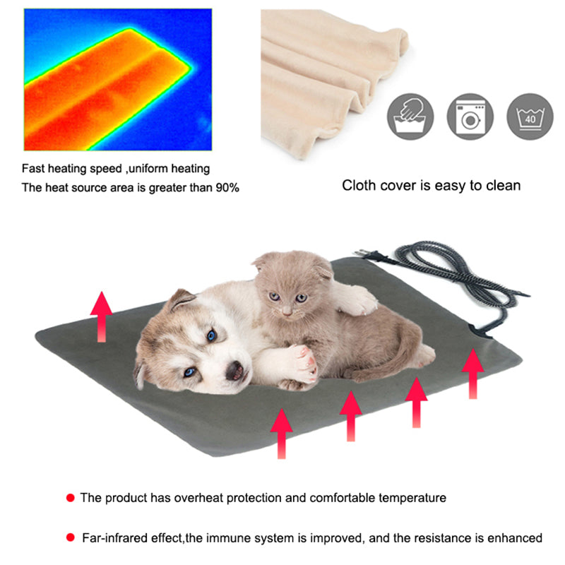 Tapete Impermeável Antimordida para Cães e Gatos – Cama Aquecida com Infravermelhos Distantes, Almofada de Aquecimento para Animais com Termóstato e Temporizador