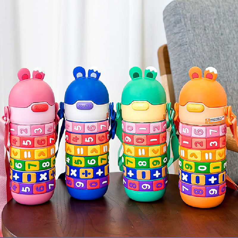 Garrafa Térmica Infantil 430ml – Garrafa de Água em Aço Inoxidável com Palhinha, Alça e Design de Coelhinho Fofo para Crianças/Estudantes