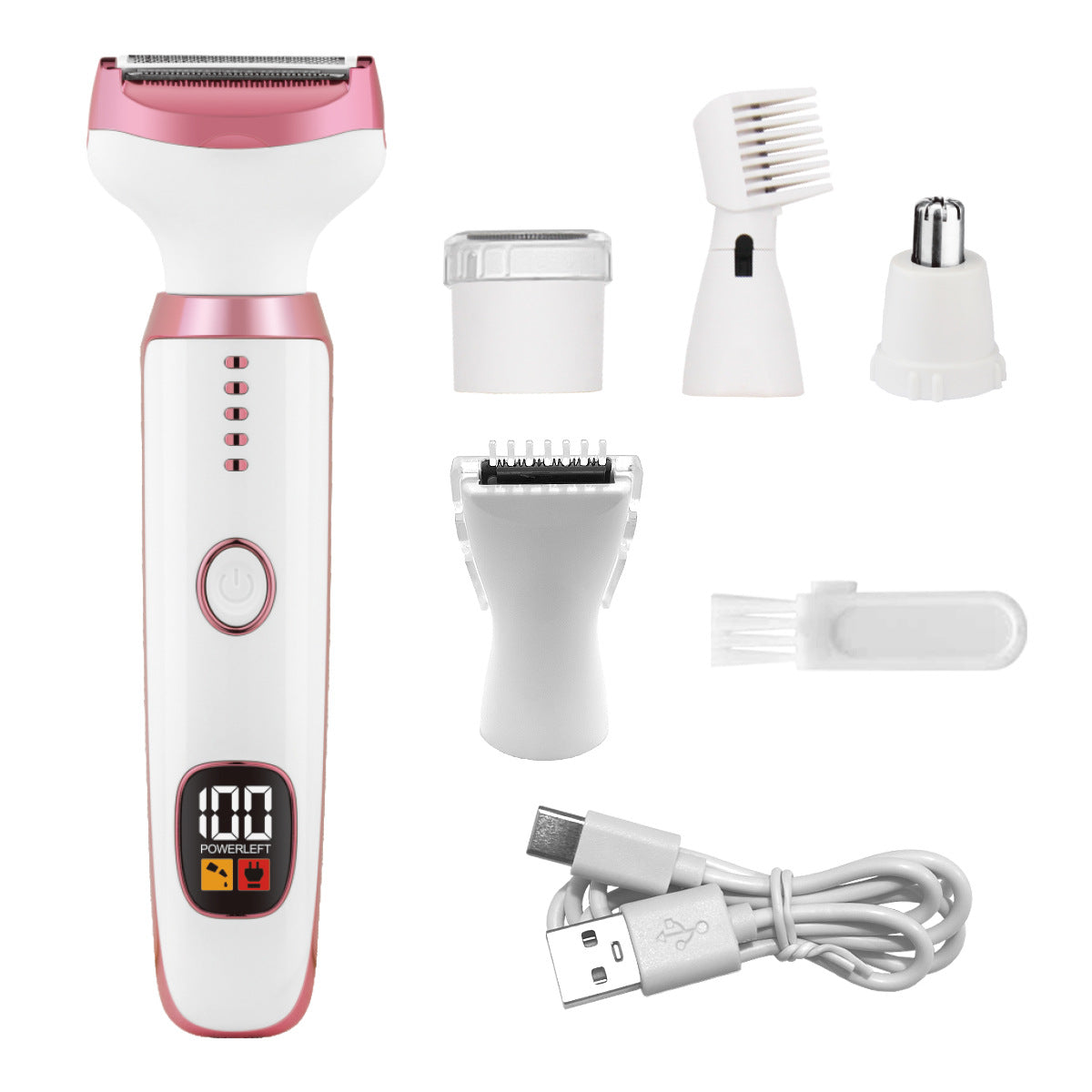 Kit de Depilação 5 em 1 – Depiladora Elétrica LED à Prova de Água, Lavável, para Corpo e Bikini Feminino