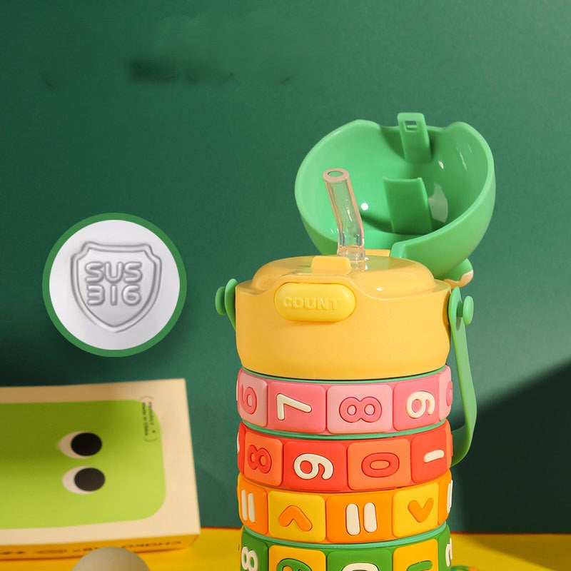 Garrafa Térmica Infantil 430ml – Garrafa de Água em Aço Inoxidável com Palhinha, Alça e Design de Coelhinho Fofo para Crianças/Estudantes