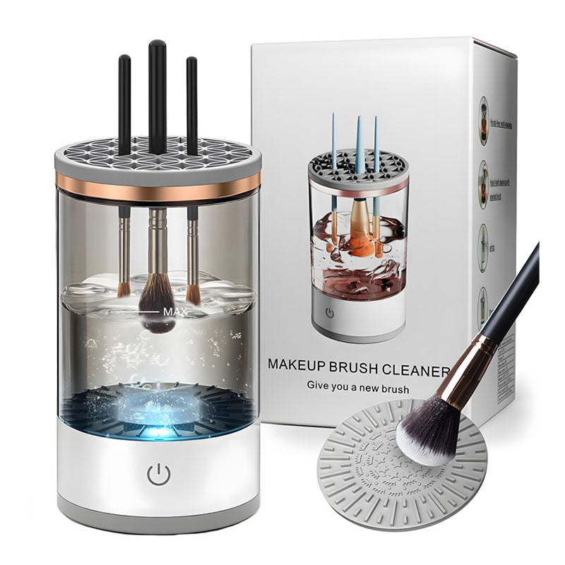 Máquina de Limpeza de Pincéis de Maquilhagem Elétrica 2 em 1 – Ferramenta Portátil para Limpar Pincéis de Beleza de Todos os Tamanhos com Suporte e Copo de Lavagem
