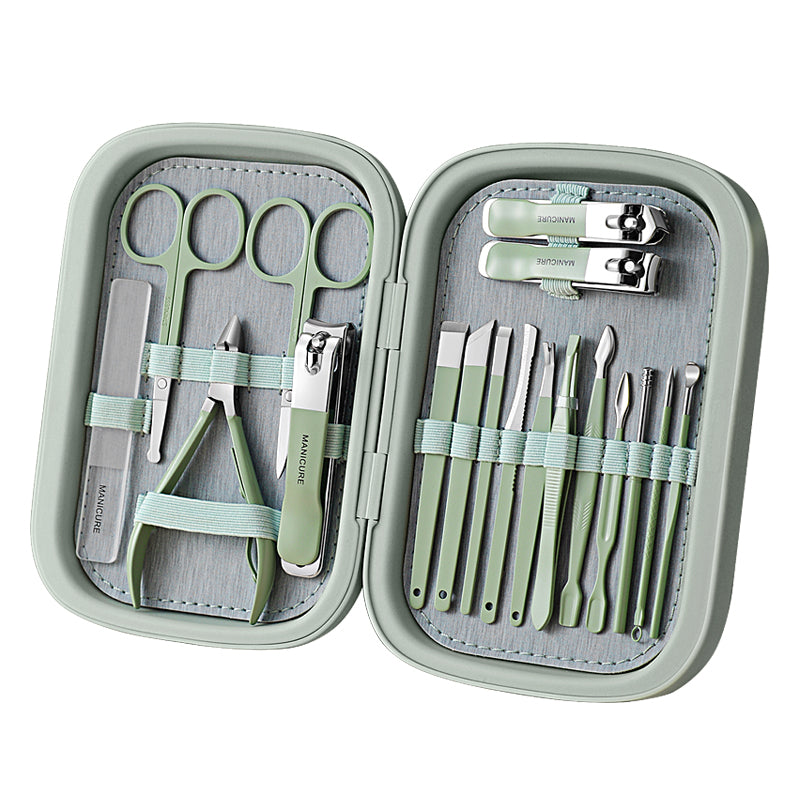 Kit Profissional 18PCS de Manicure & Pedicure em Aço Inoxidável – Conjunto de Viagem Branco para Cuidados com as Unhas