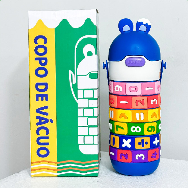 Garrafa Térmica Infantil 430ml – Garrafa de Água em Aço Inoxidável com Palhinha, Alça e Design de Coelhinho Fofo para Crianças/Estudantes