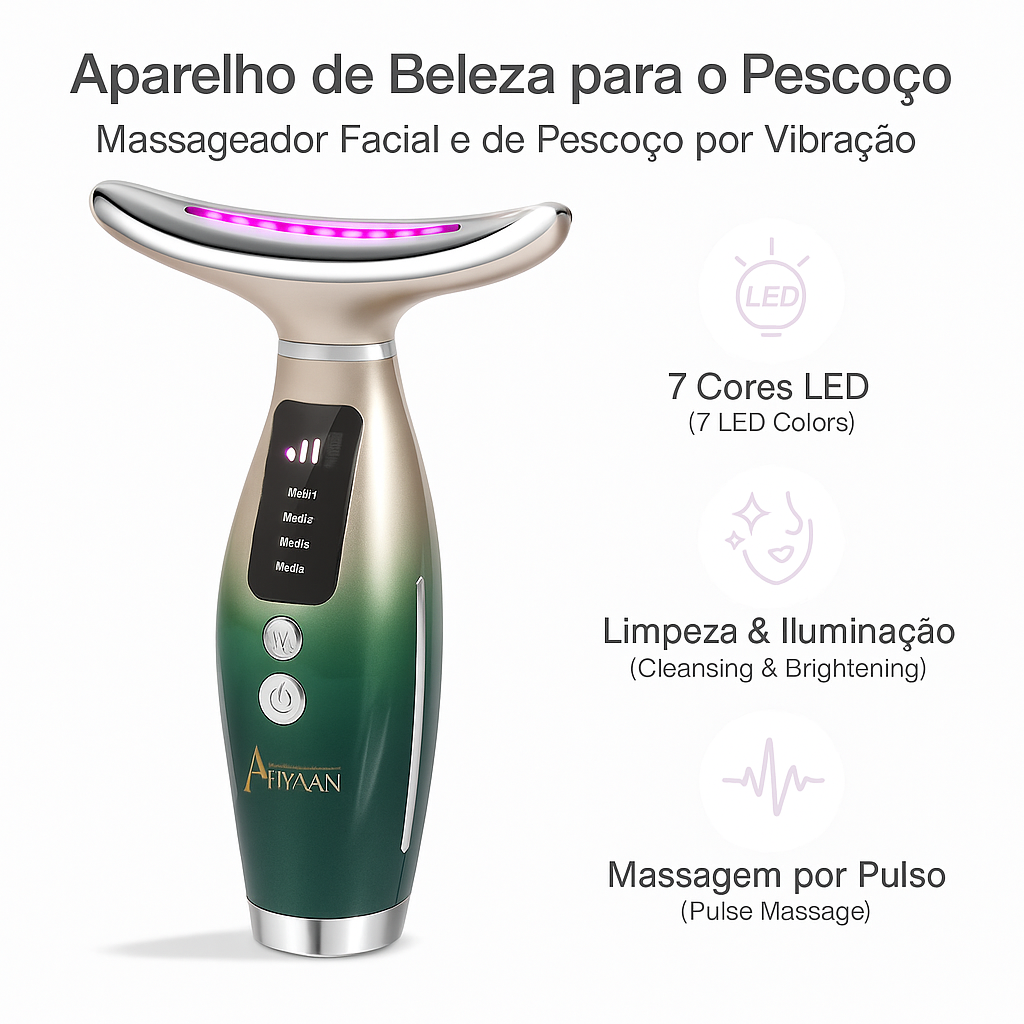 Massageador Facial – 2025 Novo, Dispositivo Anti-Rugas, 7 em 1 Multi-Funções com Aquecimento 45±5°C, para Refirmar a Pele e Lifting do Pescoço, Massagem EMS para Tonificação e Firmeza do Rosto (Verde Degradê)