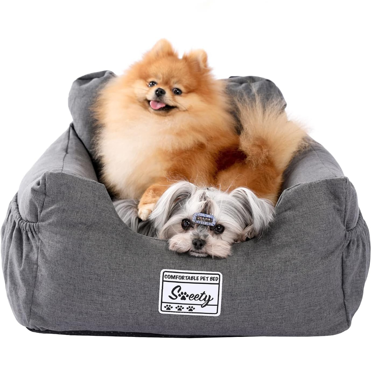 Assento de Carro para Cães – Banco Elevatório para Cães Pequenos, Destacável e Lavável, Cama de Viagem Antiderrapante – Cinzento