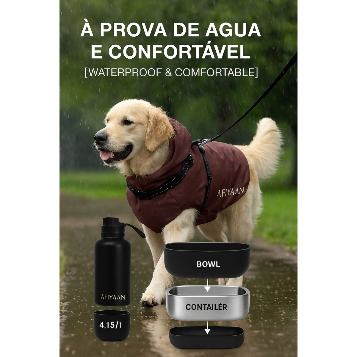 Roupas Impermeáveis para Cães com Estilo – Arnês Peitoral Refletor – Capa de Chuva para Cães – Colete com Arnês Integrado