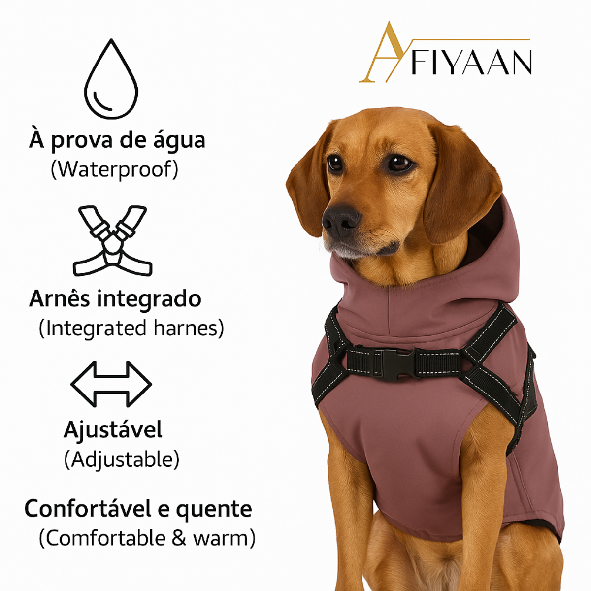 Roupas Impermeáveis para Cães com Estilo – Arnês Peitoral Refletor – Capa de Chuva para Cães – Colete com Arnês Integrado