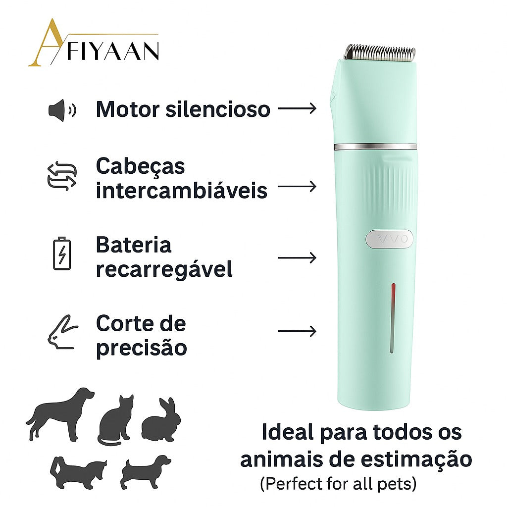 Kit de Higiene 4 em 1 para Animais de Estimação à Prova de Água Recarregável – Aparador Elétrico para Garras, Orelhas e Corpo + Lixadeira de Unhas e Máquina de Tosquiar para Cães