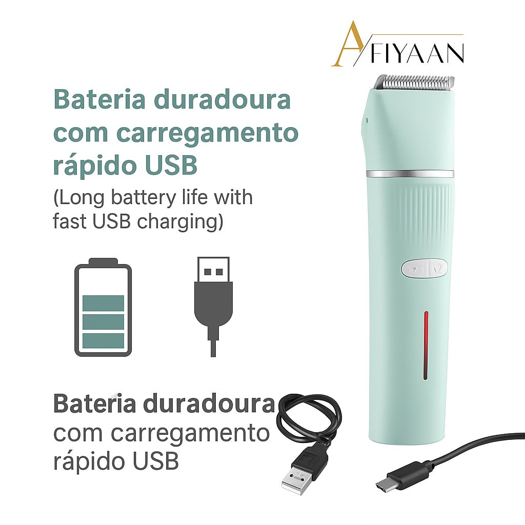 Kit de Higiene 4 em 1 para Animais de Estimação à Prova de Água Recarregável – Aparador Elétrico para Garras, Orelhas e Corpo + Lixadeira de Unhas e Máquina de Tosquiar para Cães